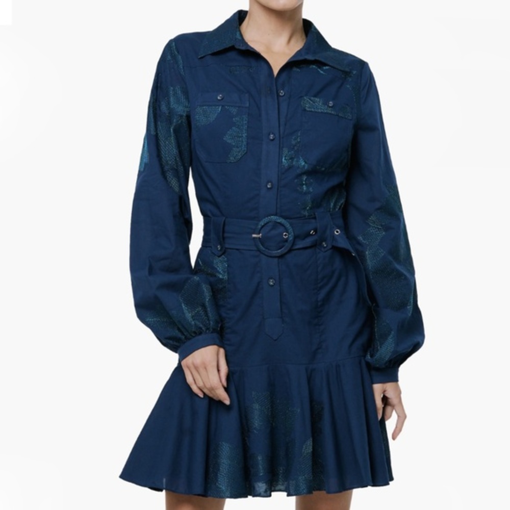 Ciebon -  Ina Embroidered Long Sleeve Cotton Shirt Dress‎